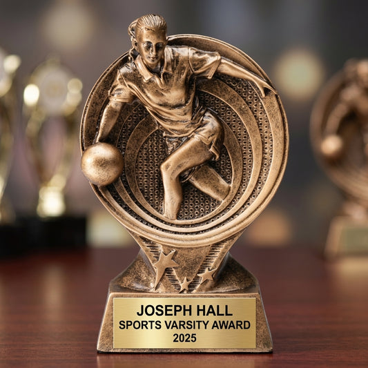 Sports Trophy Award | Personalized | Custom Engraved | Bowling, Action | Award Ceremony | Team Banquet | Resin Trophy - View 2