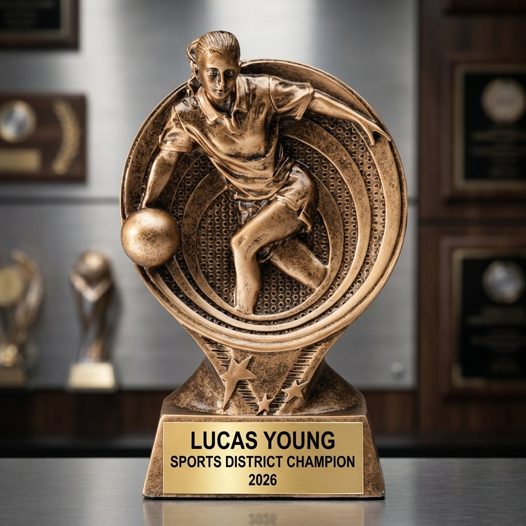 Sports Trophy Award | Personalized | Custom Engraved | Bowling, Action | Award Ceremony | Team Banquet | Resin Trophy - View 3