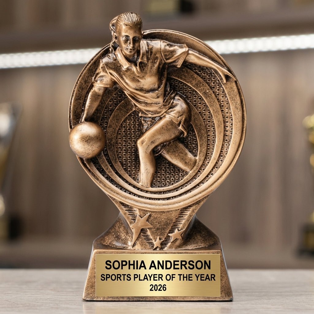 Sports Trophy Award | Personalized | Custom Engraved | Bowling, Action | Award Ceremony | Team Banquet | Resin Trophy - View 4