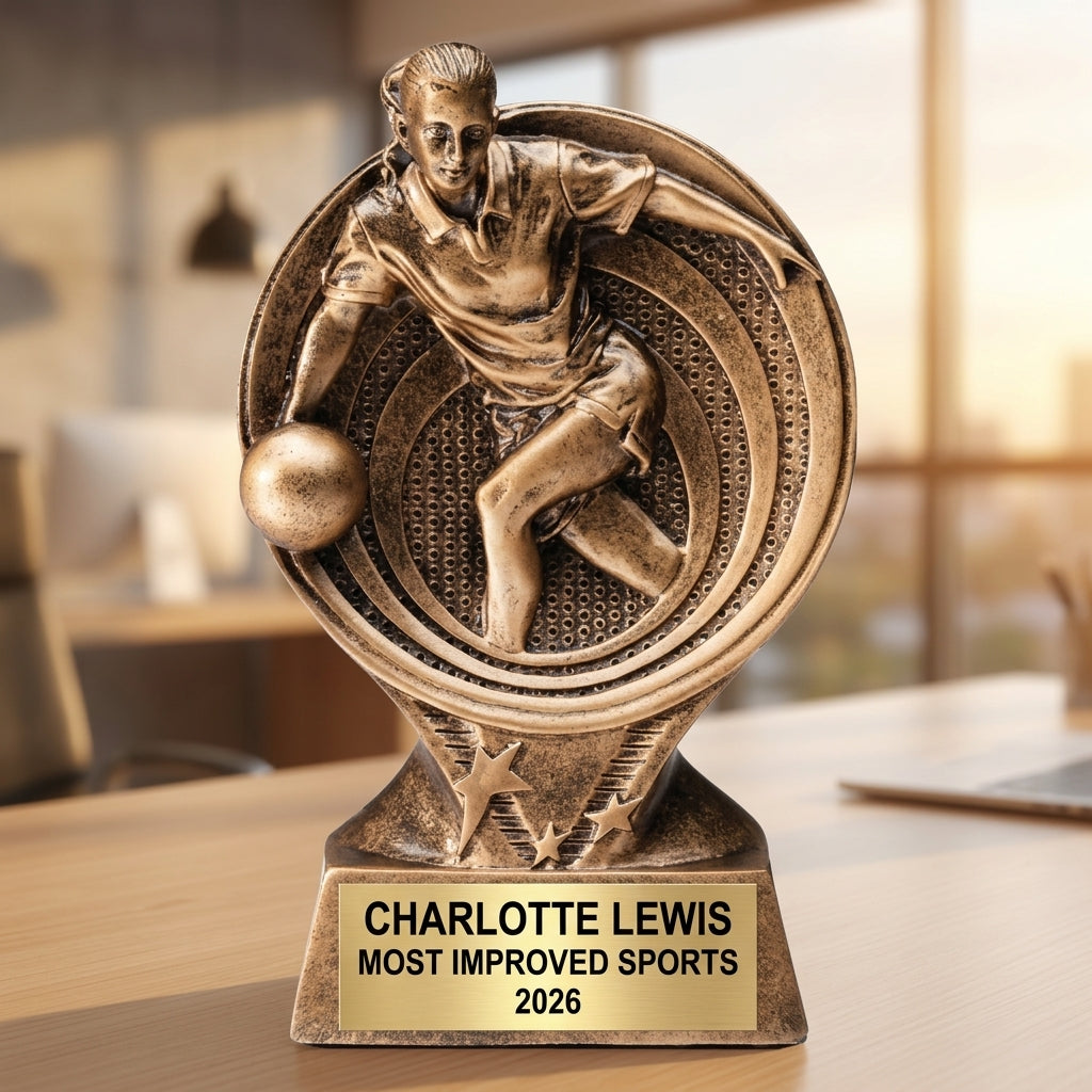 Sports Trophy Award | Personalized | Custom Engraved | Bowling, Action | Award Ceremony | Team Banquet | Resin Trophy - View 5