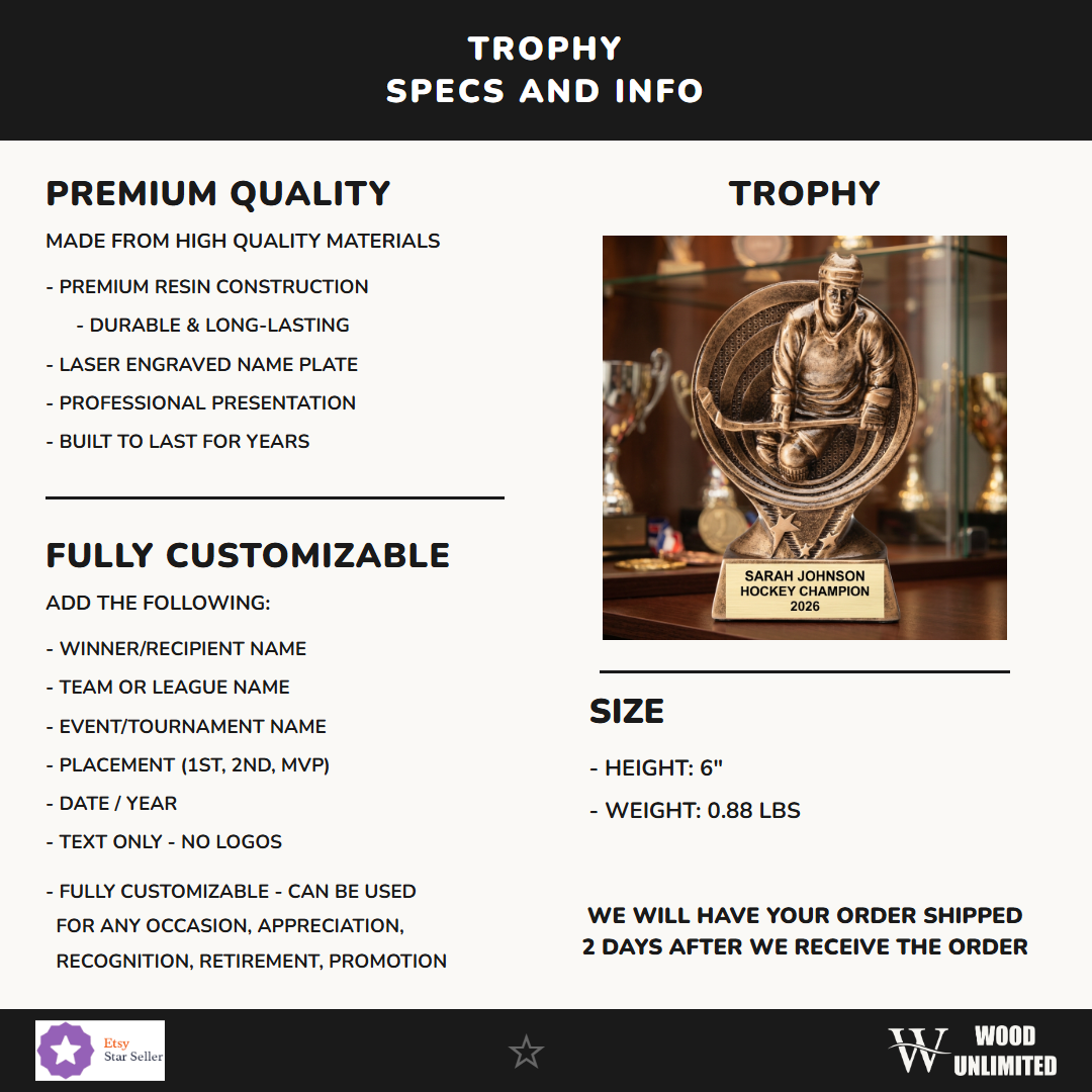 Hockey Resin Figure Trophy 6"