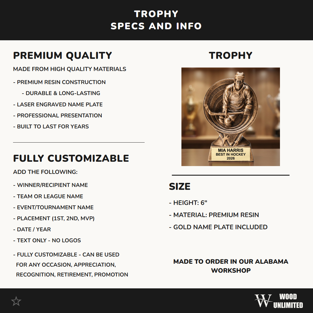 Hockey Award Trophy | Personalized | Custom Engraved | Hockey Gift | Hockey Team Award | End of Season | Tournament Trophy