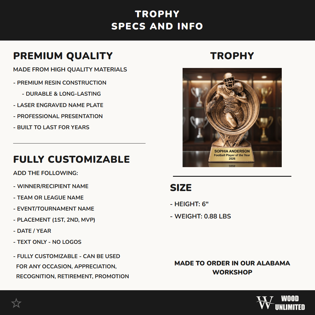 Personalized | Football Award | Custom Engraved | Football Trophy | Player Award | Team Gift | Championship | MVP Award | Youth Football