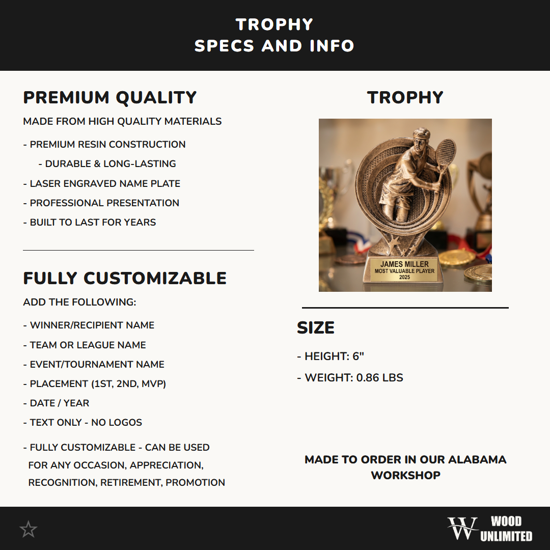 Personalized | Tennis Award | Custom Engraved | Tennis Trophy | Personalized Award | Engraved Gift | MVP Trophy | Coach Gift | Team Award