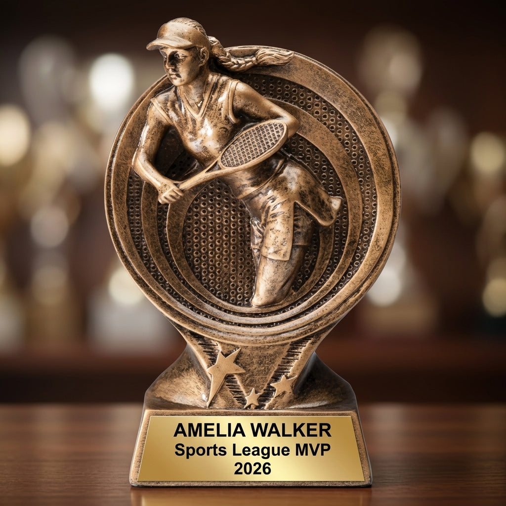 Sports Award Trophy | Personalized | Custom Engraved | Tennis F Action | Saturn Series | Gold Finish - View 4