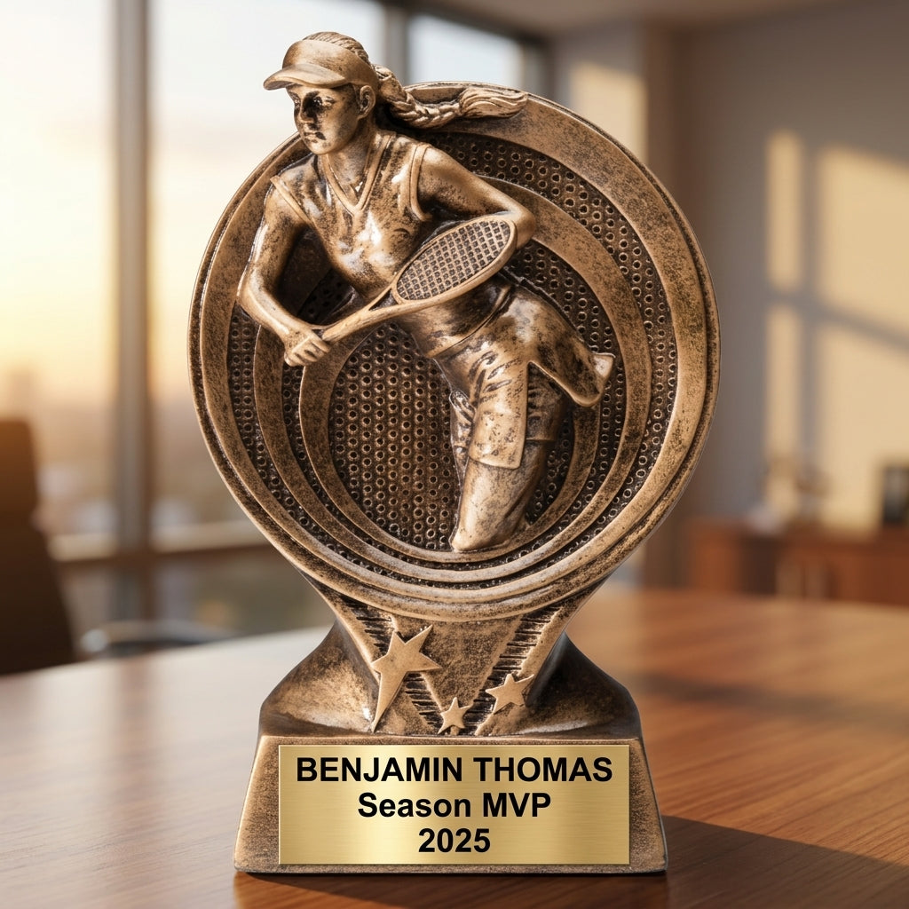 Sports Award Trophy | Personalized | Custom Engraved | Tennis F Action | Saturn Series | Gold Finish - View 5