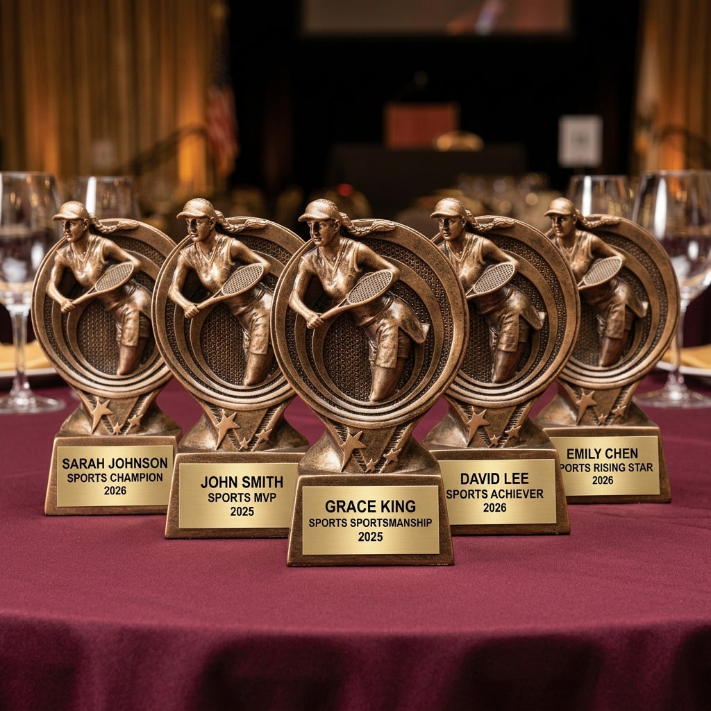Sports Award Trophy | Personalized | Custom Engraved | Tennis F Action | Saturn Series | Gold Finish - View 6