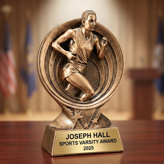 Sports Trophy Award | Personalized | Custom Engraved | Saturn Series Track & Field | Action Award | Team Banquet Gift | Gold Finish - View 2