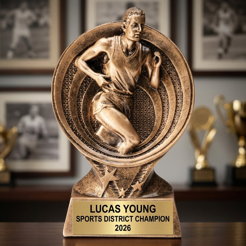 Sports Trophy Award | Personalized | Custom Engraved | Saturn Series Track & Field | Action Award | Team Banquet Gift | Gold Finish - View 3