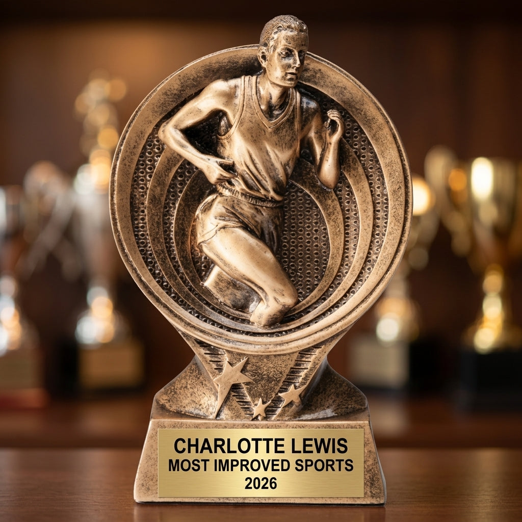 Sports Trophy Award | Personalized | Custom Engraved | Saturn Series Track & Field | Action Award | Team Banquet Gift | Gold Finish - View 4