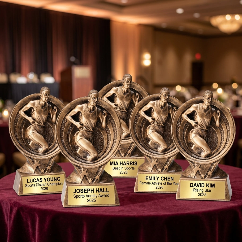 Sports Trophy Award | Personalized | Custom Engraved | Saturn Series Track & Field | Action Award | Team Banquet Gift | Gold Finish - View 6