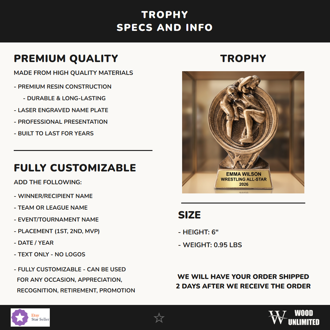 Wrestling Resin Figure Trophy 6"