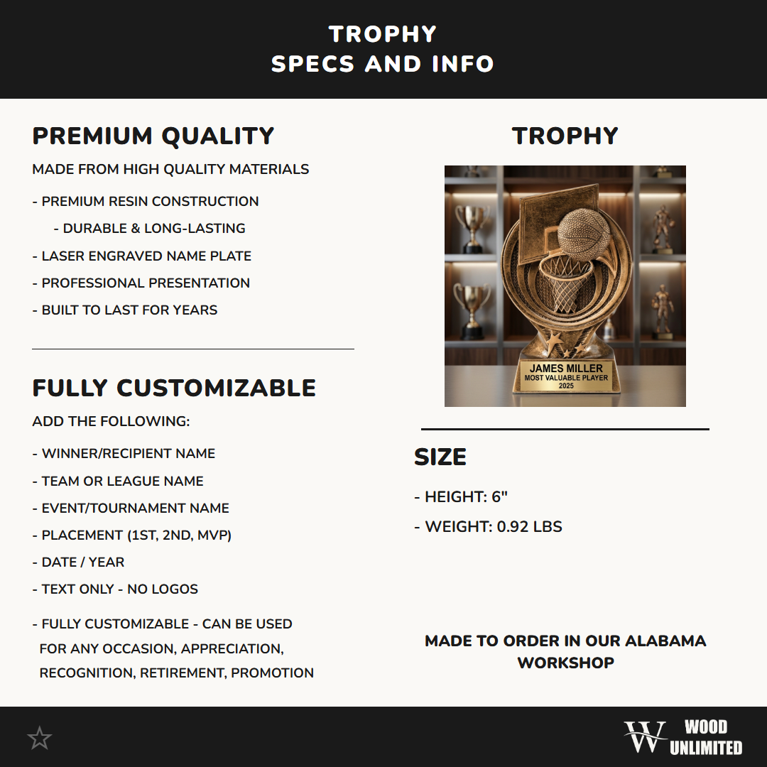 Personalized | Basketball Award | Custom Engraved | Basketball Trophy | Personalized Award | Engraved Gift | MVP Trophy | Coach Gift