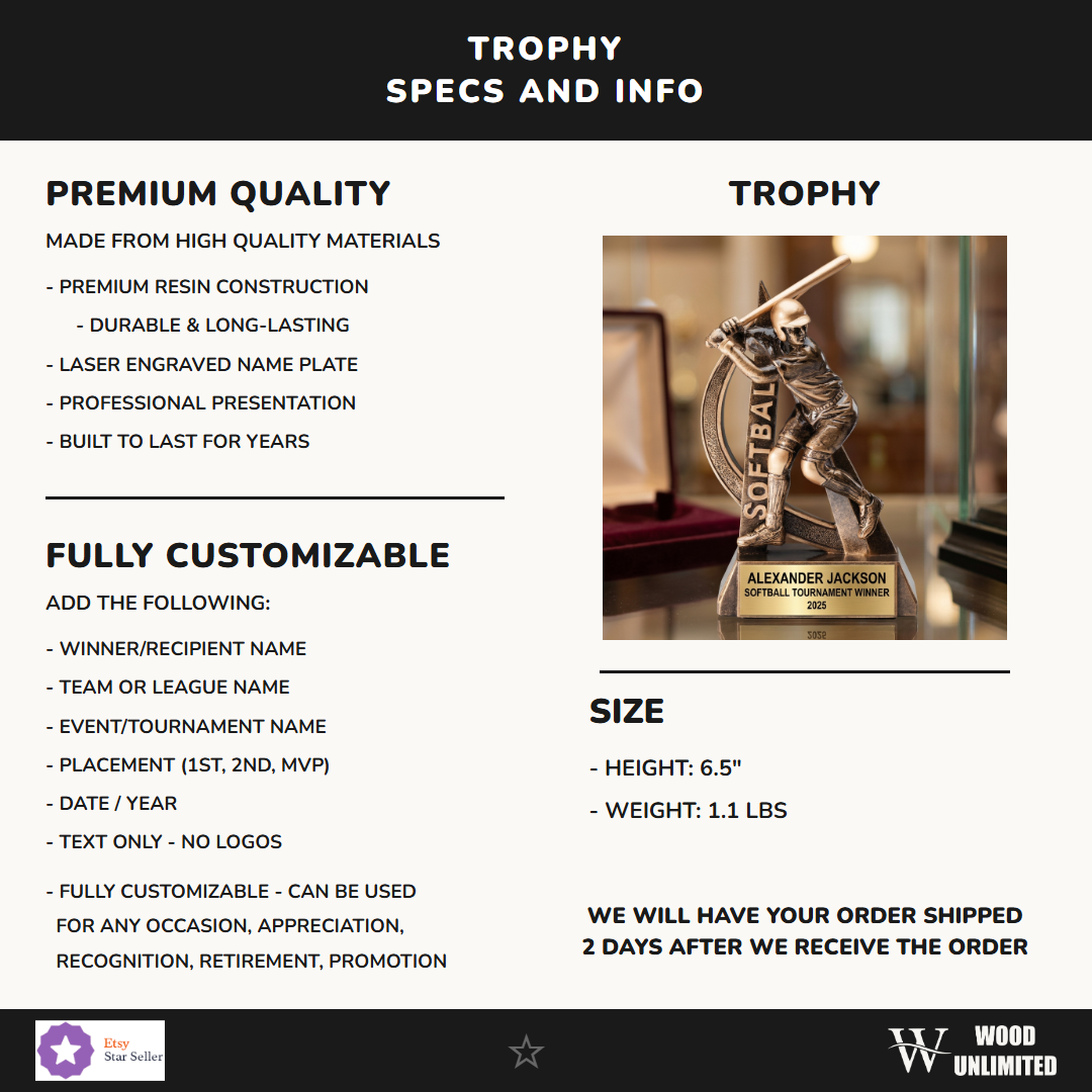 Softball Trophy Award Specifications — dimensions, materials, features