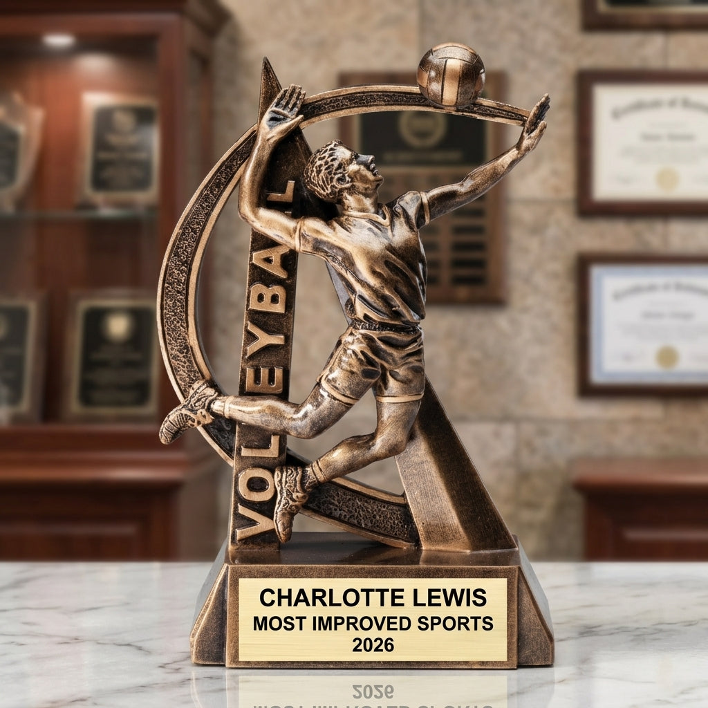 Sports Award Trophy | Personalized Volleyball Award | Custom Engraved | Team Gift | M Award | Achievement Award - View 3