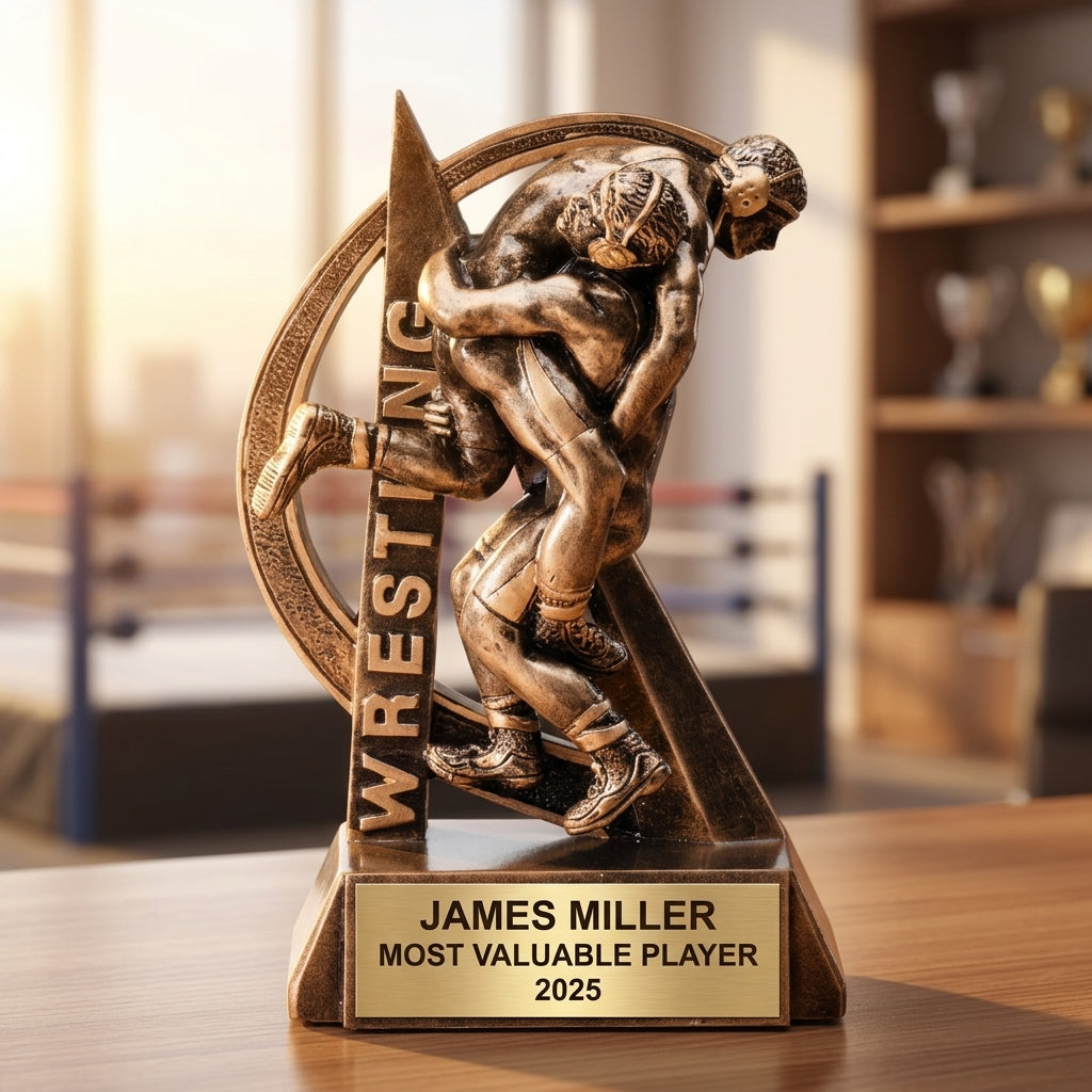 How to order a personalized wrestling trophy in 3 easy steps with custom name, team, and year engraving