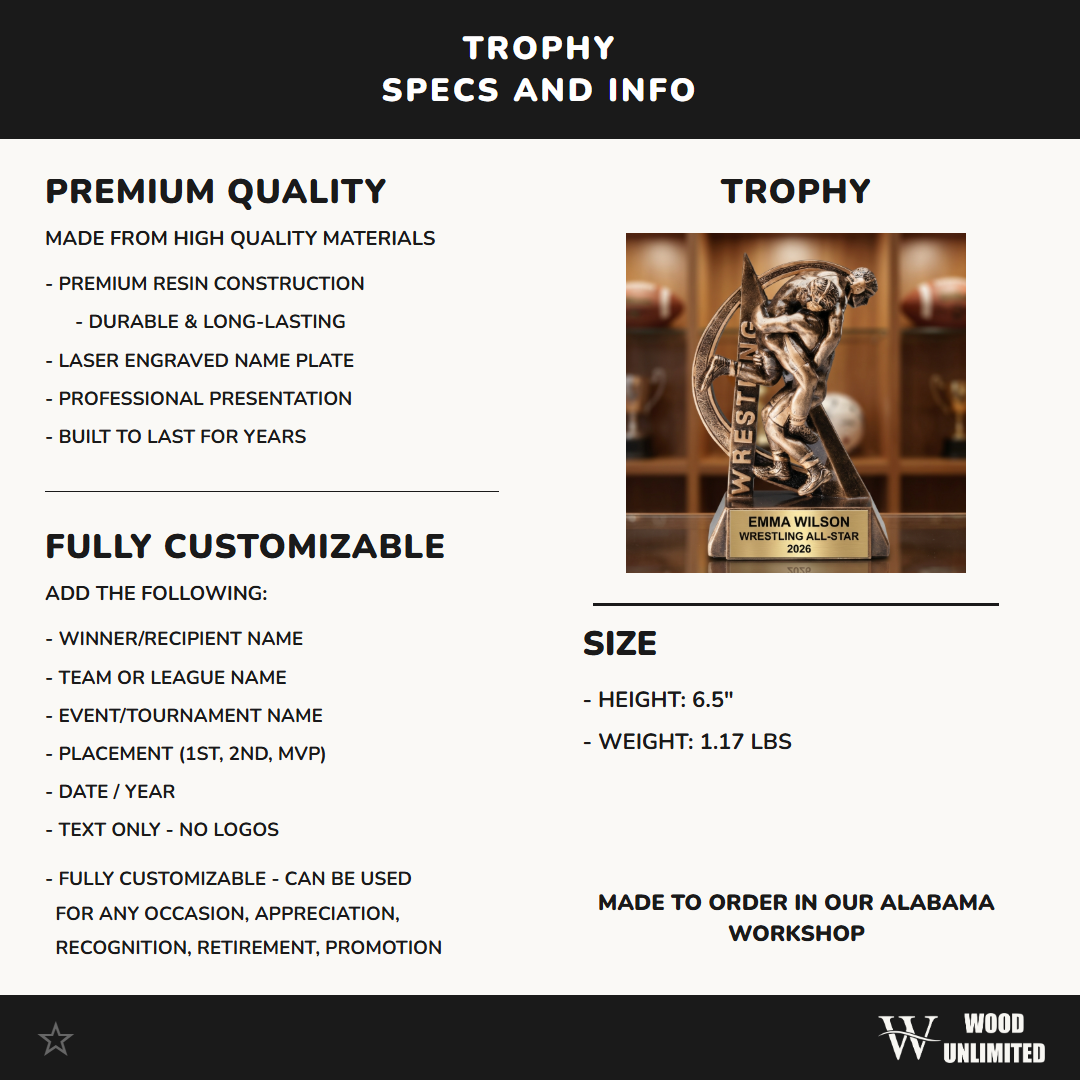 Wrestling Trophy Award | Personalized | Custom Engraved | Wrestling Champion | Wrestling Gift | Team Award