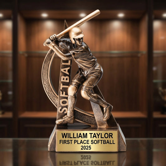Softball Award Trophy | Personalized | Custom Engraved | Softball MVP | Team Awards | End of Season | Gold | Wood Unlimited - View 1