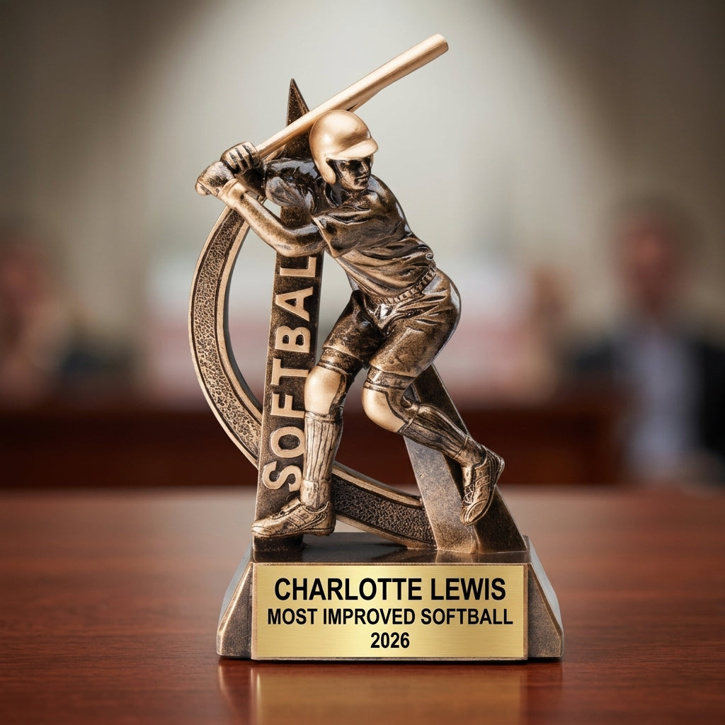 Softball Award Trophy | Personalized | Custom Engraved | Softball MVP | Team Awards | End of Season | Gold | Wood Unlimited - View 2