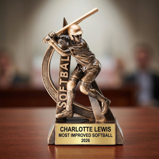 Softball Award Trophy | Personalized | Custom Engraved | Softball MVP | Team Awards | End of Season | Gold | Wood Unlimited - View 2