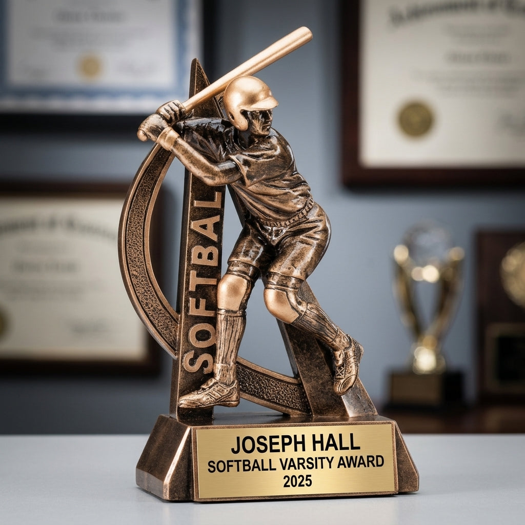 Softball Award Trophy | Personalized | Custom Engraved | Softball MVP | Team Awards | End of Season | Gold | Wood Unlimited - View 3