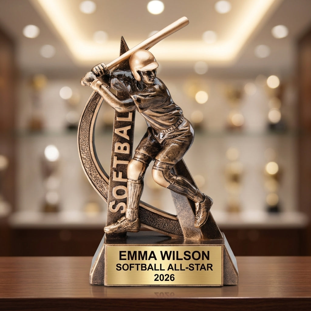 Softball Award Trophy | Personalized | Custom Engraved | Softball MVP | Team Awards | End of Season | Gold | Wood Unlimited - View 4