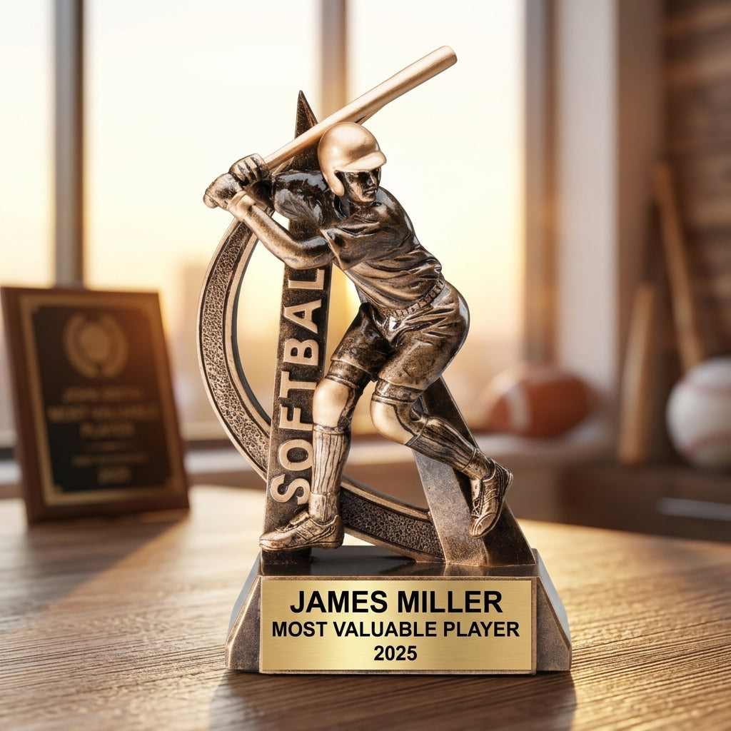 Softball Award Trophy | Personalized | Custom Engraved | Softball MVP | Team Awards | End of Season | Gold | Wood Unlimited - View 5