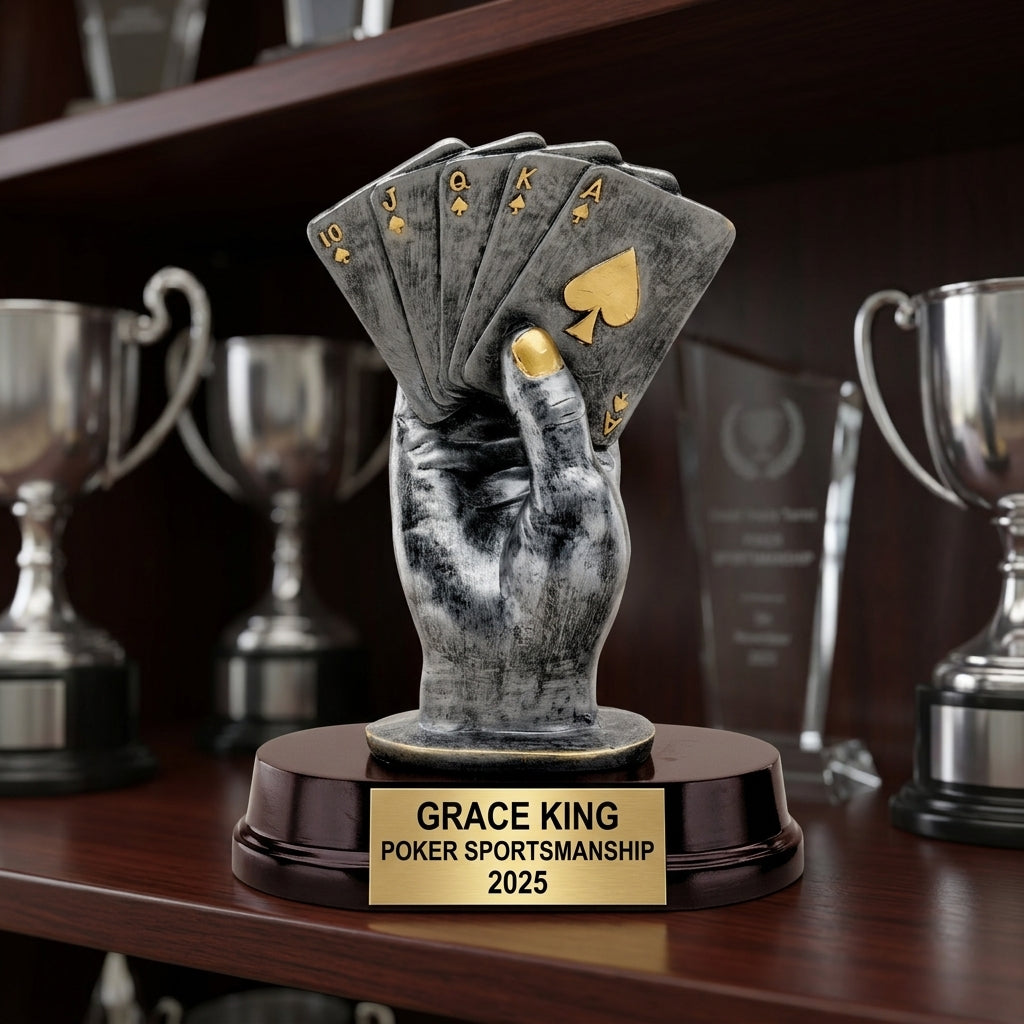 How to order a personalized poker trophy in 3 easy steps with custom name, team, and year engraving