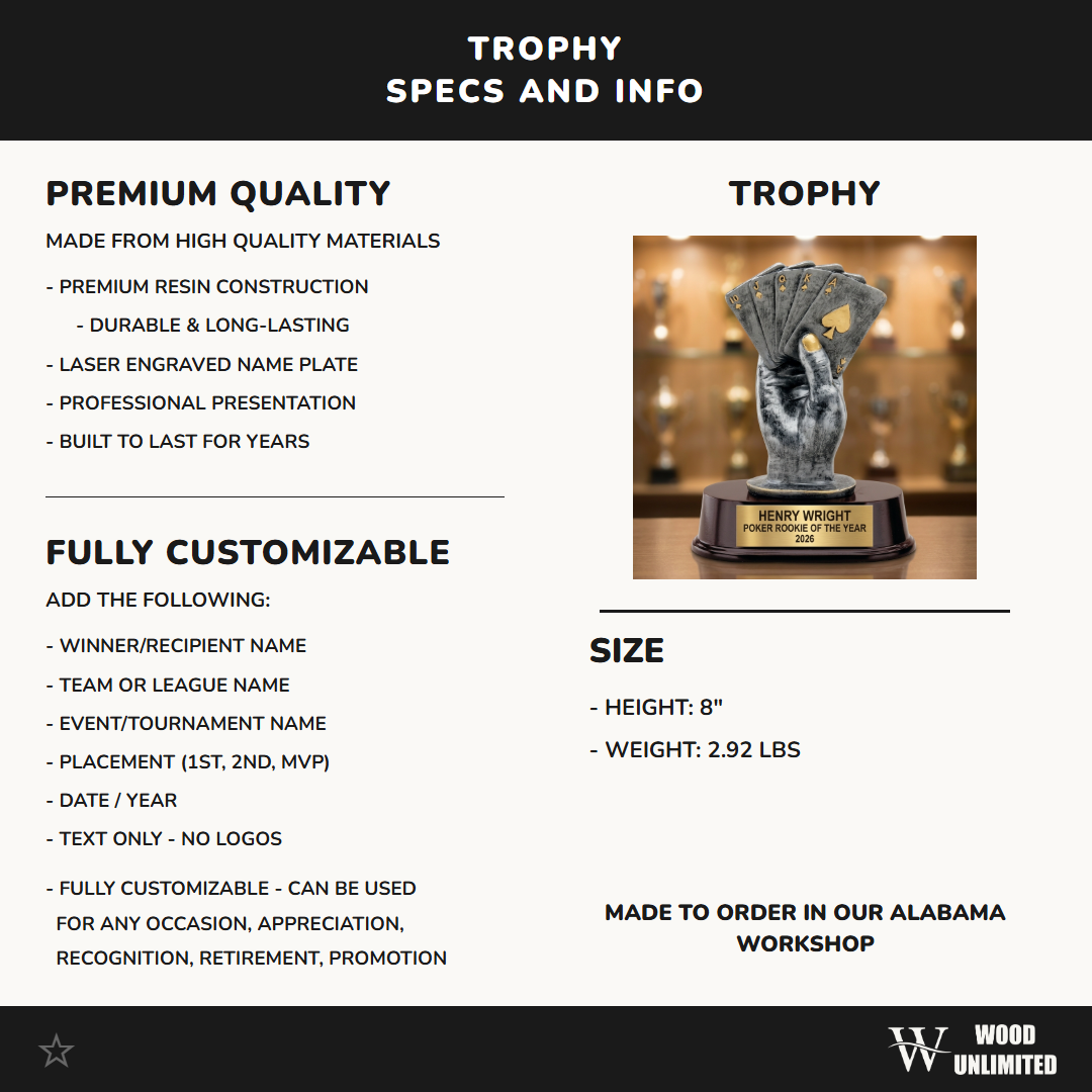 Poker Trophy Award | Personalized Gift | Custom Engraved Plaque | Poker Champion Award | Tournament Winner | Card Game Trophy