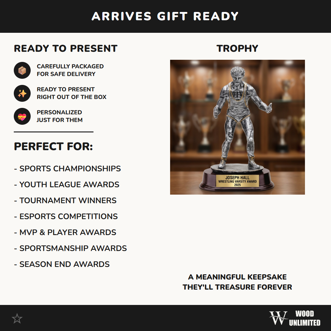 Personalized – 9 1/2" | Wrestling Award | Custom Engraved | Wrestling Trophy | Personalized Award | Engraved Gift | Wrestler Figure | Team Award