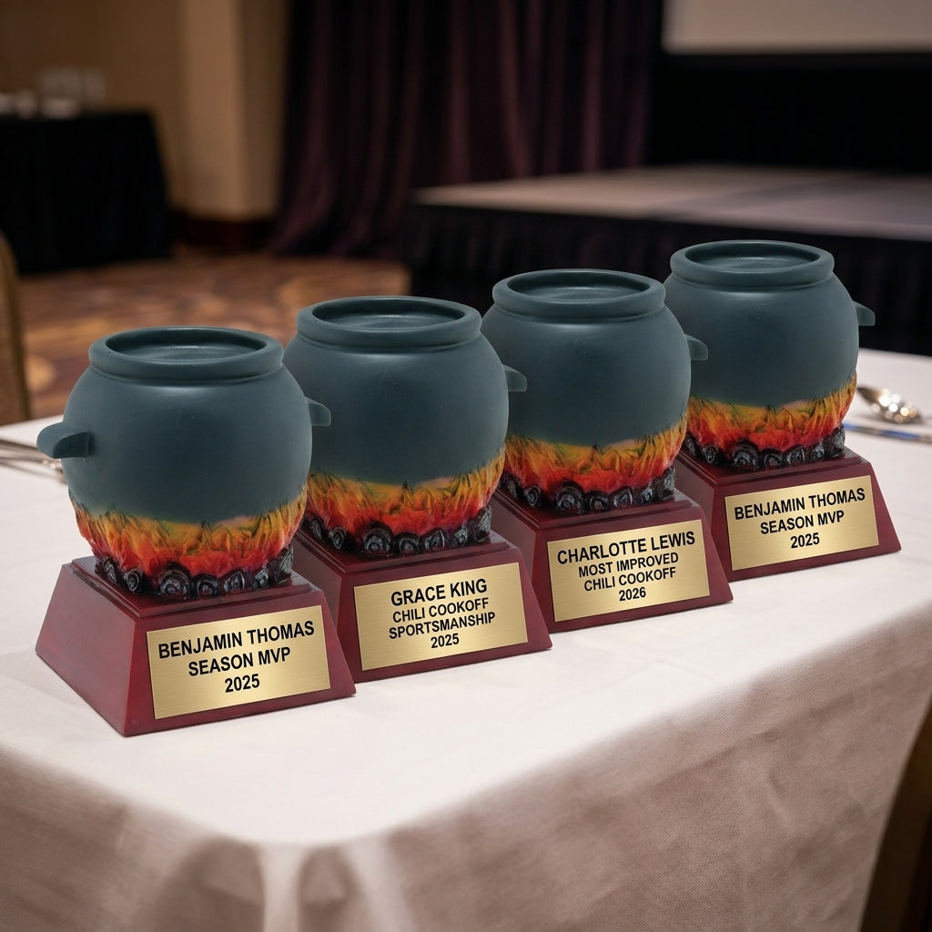 Customer reviews for Wood Unlimited personalized chili cookoff trophies with 5-star ratings and trust badges