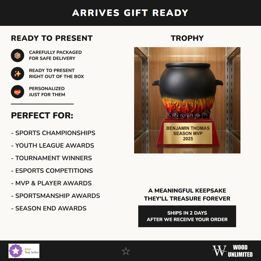 Personalized chili cookoff trophy ideal for tournament champions, MVP recognition, and school athletics