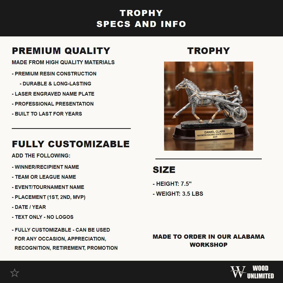 Personalized | Harness Racing Award | Custom Engraved | Sulky Trophy | Horse Award | Engraved | Driver Gift | Championship | Race Winner