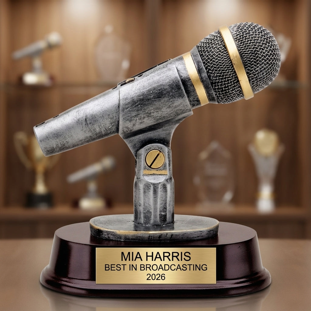 How to order a personalized broadcasting trophy in 3 easy steps with custom name, team, and year engraving