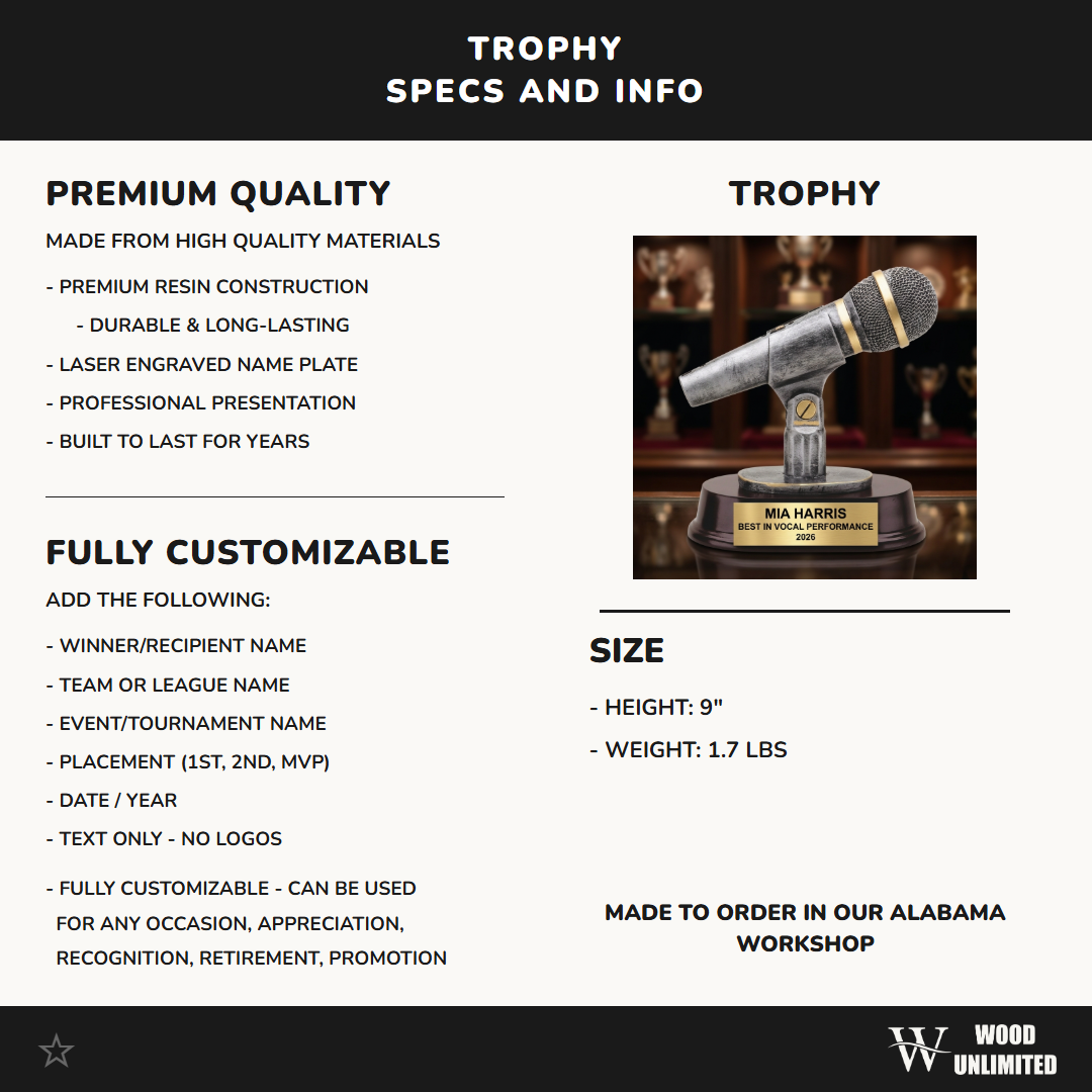 Broadcasting Award Trophy | Personalized | Custom Engraved | Radio Podcast Media Award | Microphone Trophy | Broadcaster Gift