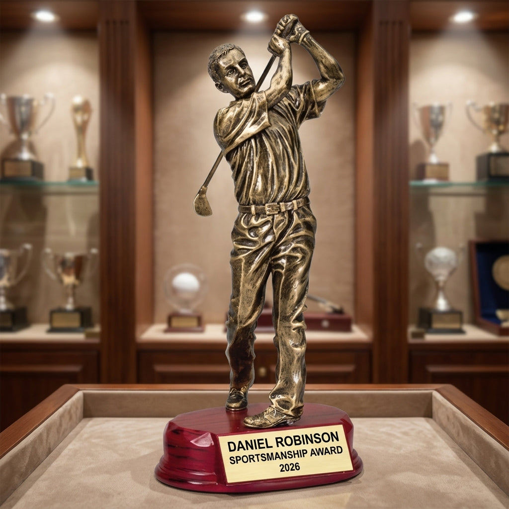 Personalized | Golf Award | Custom Engraved | Golf Trophy | Personalized Golf | Engraved Award | Golfer Statue | Tournament Prize - View 3