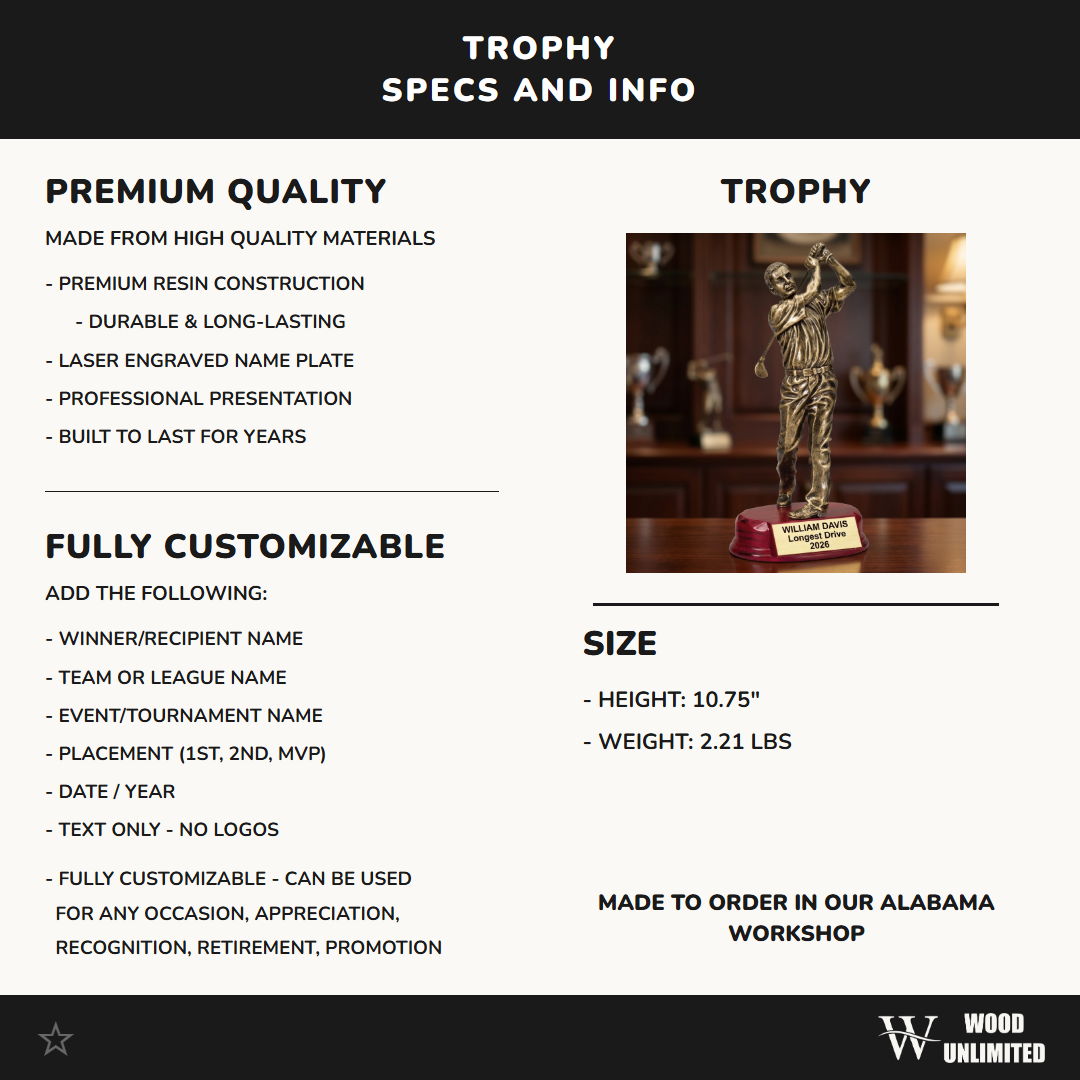 Personalized | Golf Award | Custom Engraved | Golf Trophy | Personalized Golf | Engraved Award | Golfer Statue | Tournament Prize
