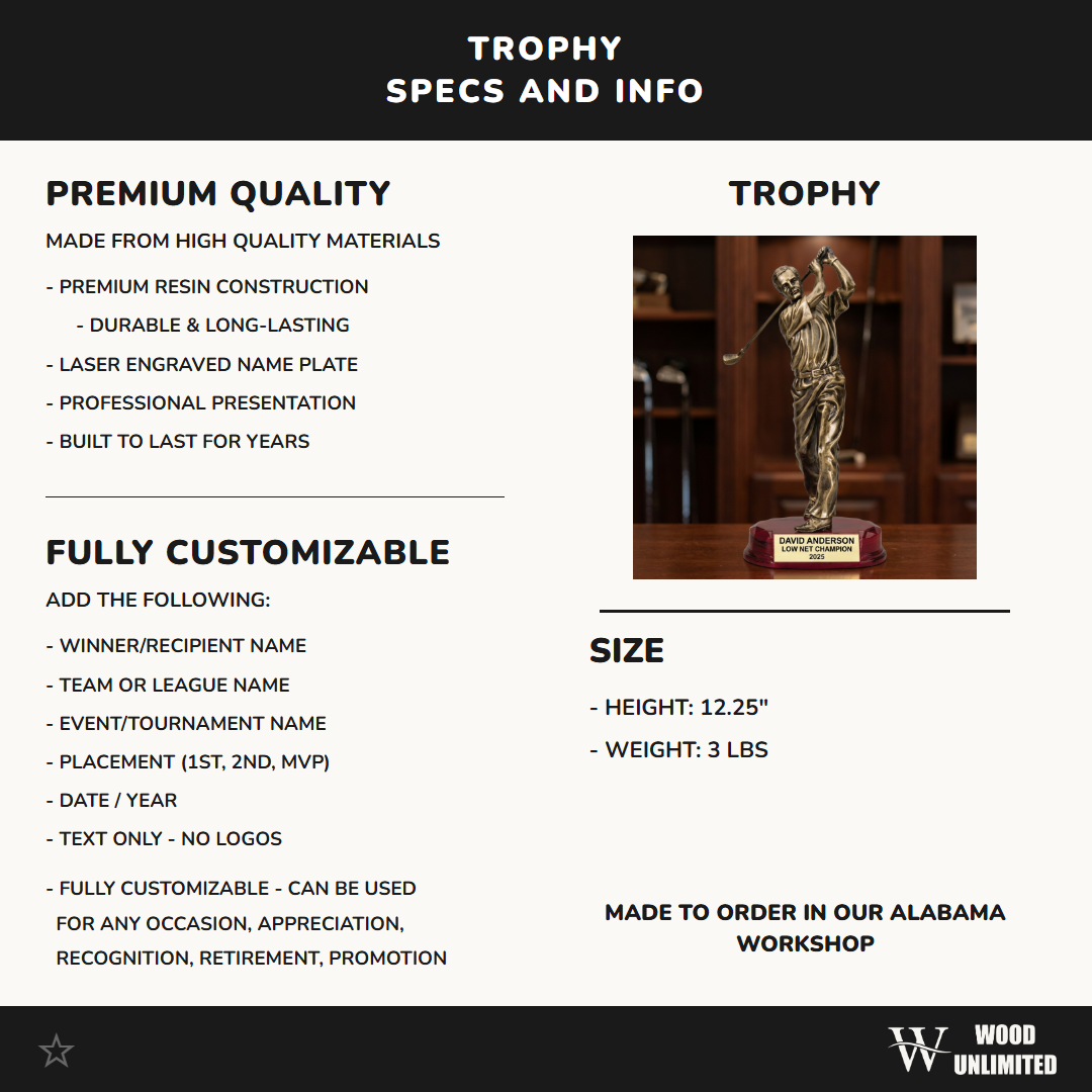 Personalized – 0.25" | Golf Award | Custom Engraved | Golf Trophy | Personalized Golf Award | Engraved Golfer Gift | Tournament Prize