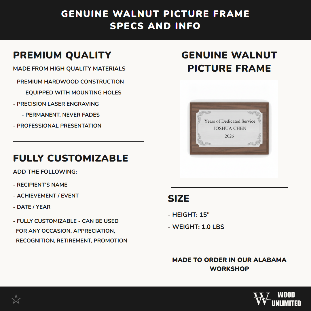 Photo Frame Award Trophy | Personalized | Custom Engraved | Walnut Wood | Gift | Team Award | Tournament Trophy | Photo Gift