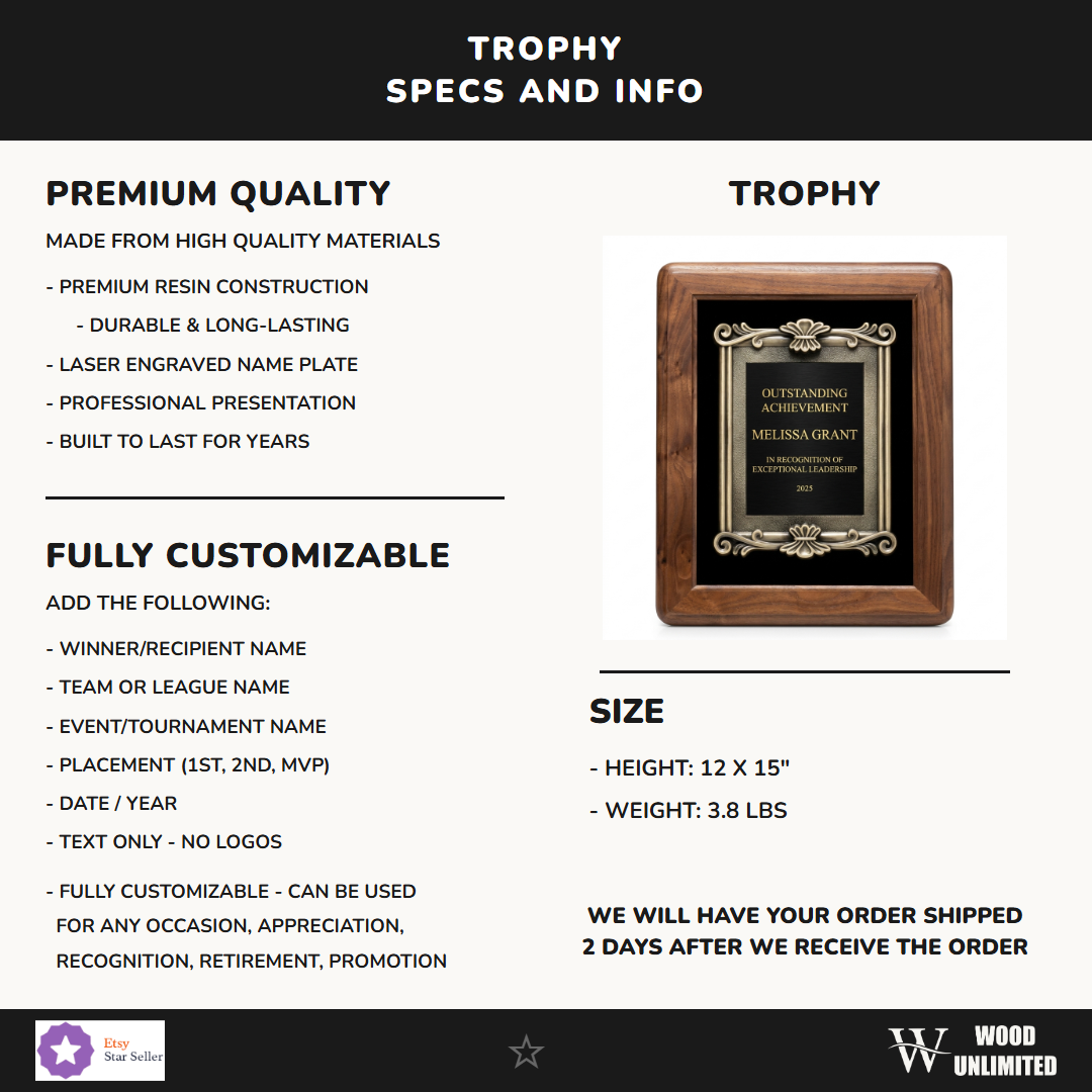 Personalized Genuine Walnut Frame Specifications - dimensions, materials, features