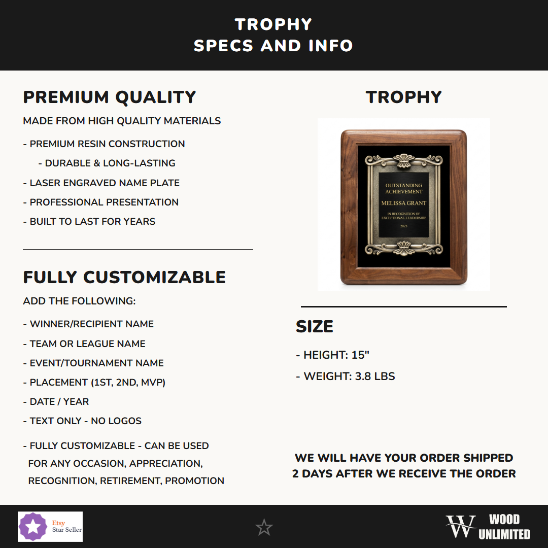 Personalized Genuine Walnut Frame Specifications - dimensions, materials, features