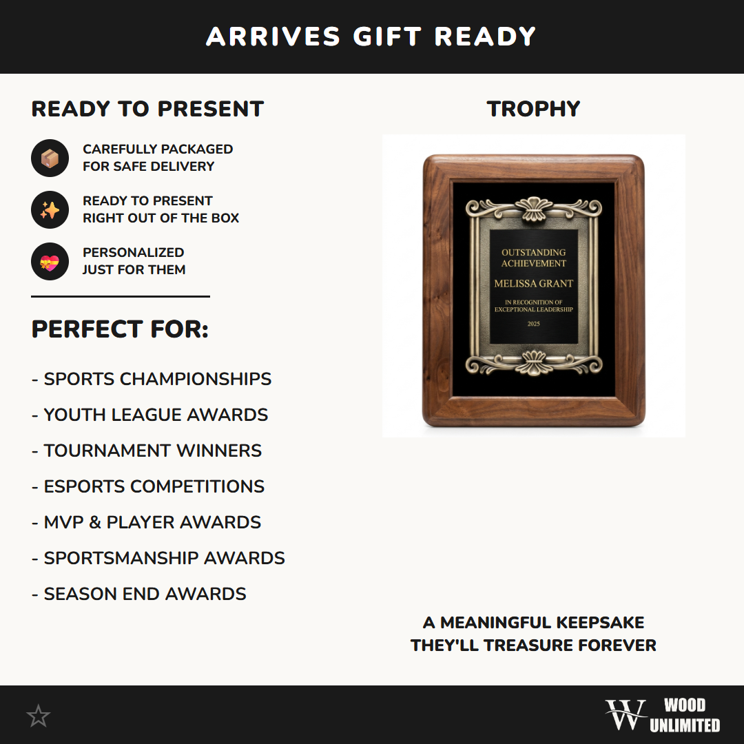 Personalized Recognition Award Plaque - Walnut Frame with Bronze Scroll - Custom Engraved - Retirement - Employee Appreciation