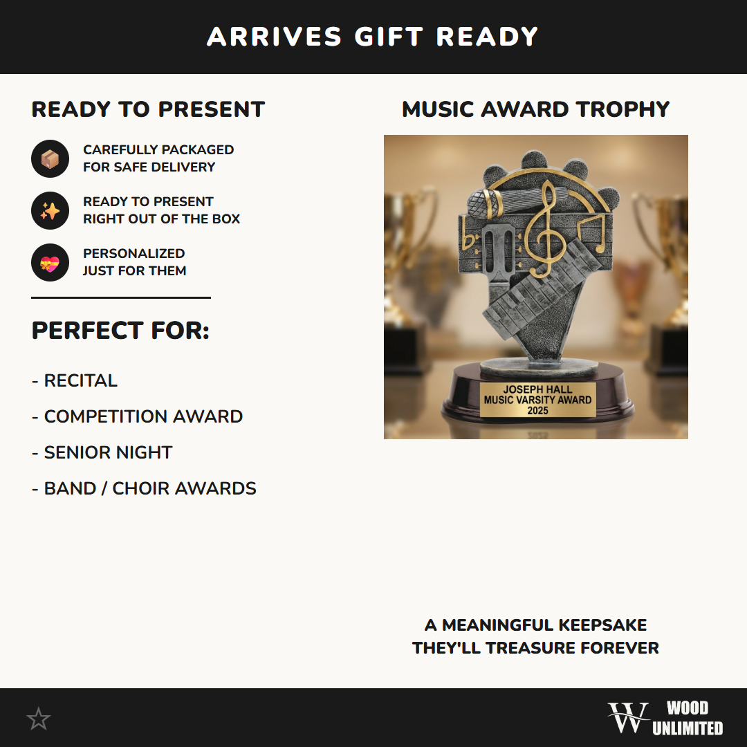 Music Award Trophy | Personalized | Custom Engraved | Music Note | Musician Gift | Performance Award | Music Competition | Wood Unlimited