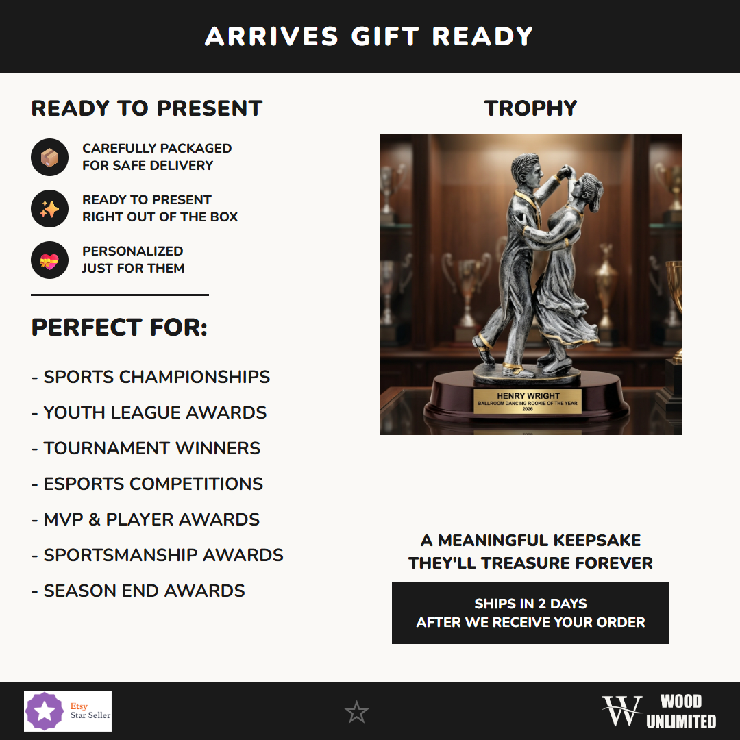 Personalized ballroom dancing trophy ideal for tournament champions, MVP recognition, and school athletics