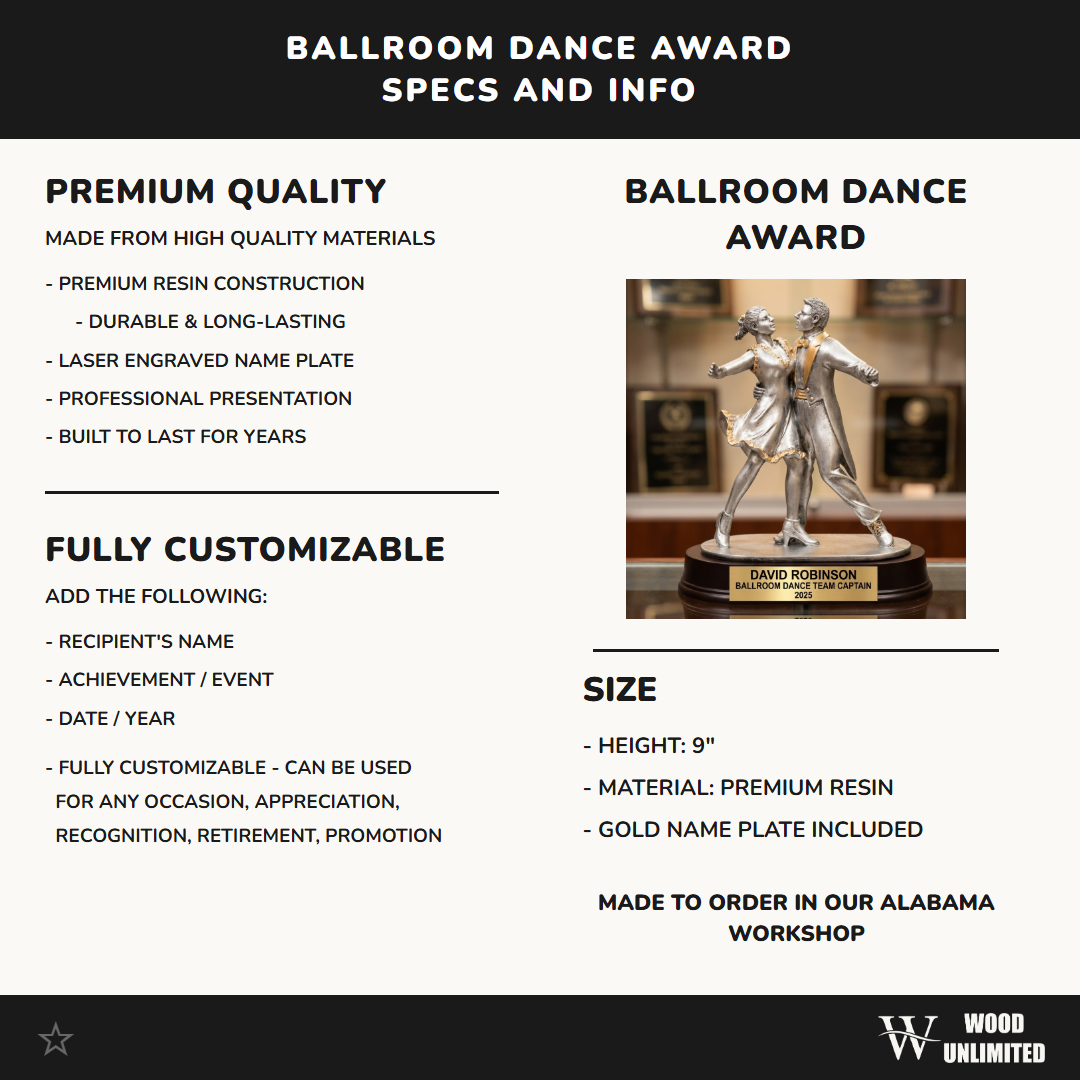 Dance Trophy Award | Personalized | Custom Engraved Dance Award | Dance Couple | Personalized Gift | Recital | Competition | Wood Unlimited