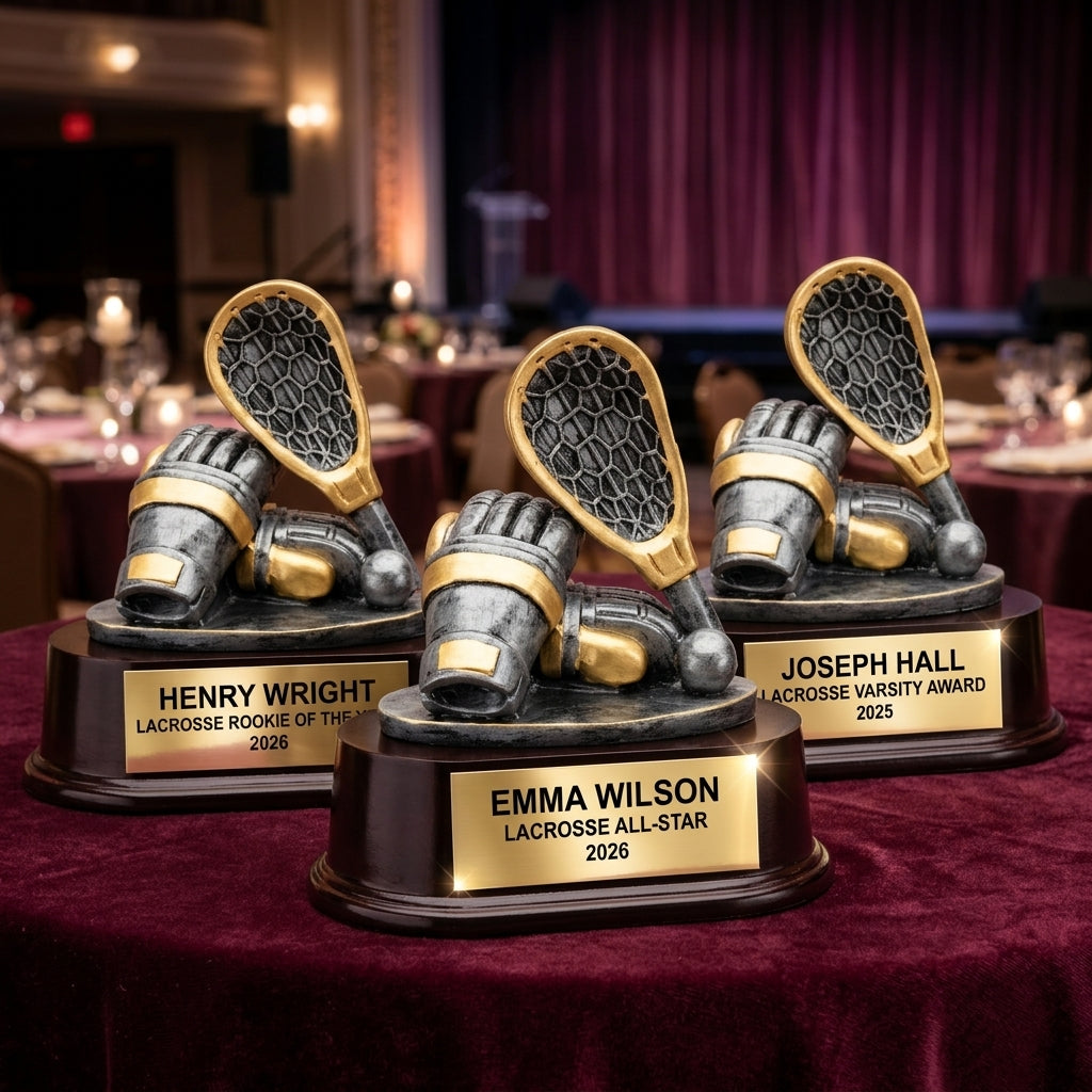 Lacrosse Trophy Award | Personalized | Custom Engraved | Lacrosse MVP | Gold Name Plate | Wood Unlimited - View 6
