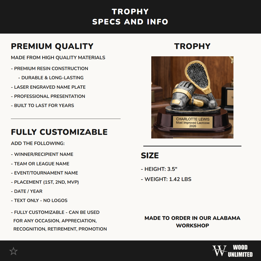 Personalized | Lacrosse Award | Custom Engraved | Lacrosse Trophy | Custom Award | Engraved Gift | Player Recognition | Coach Gift