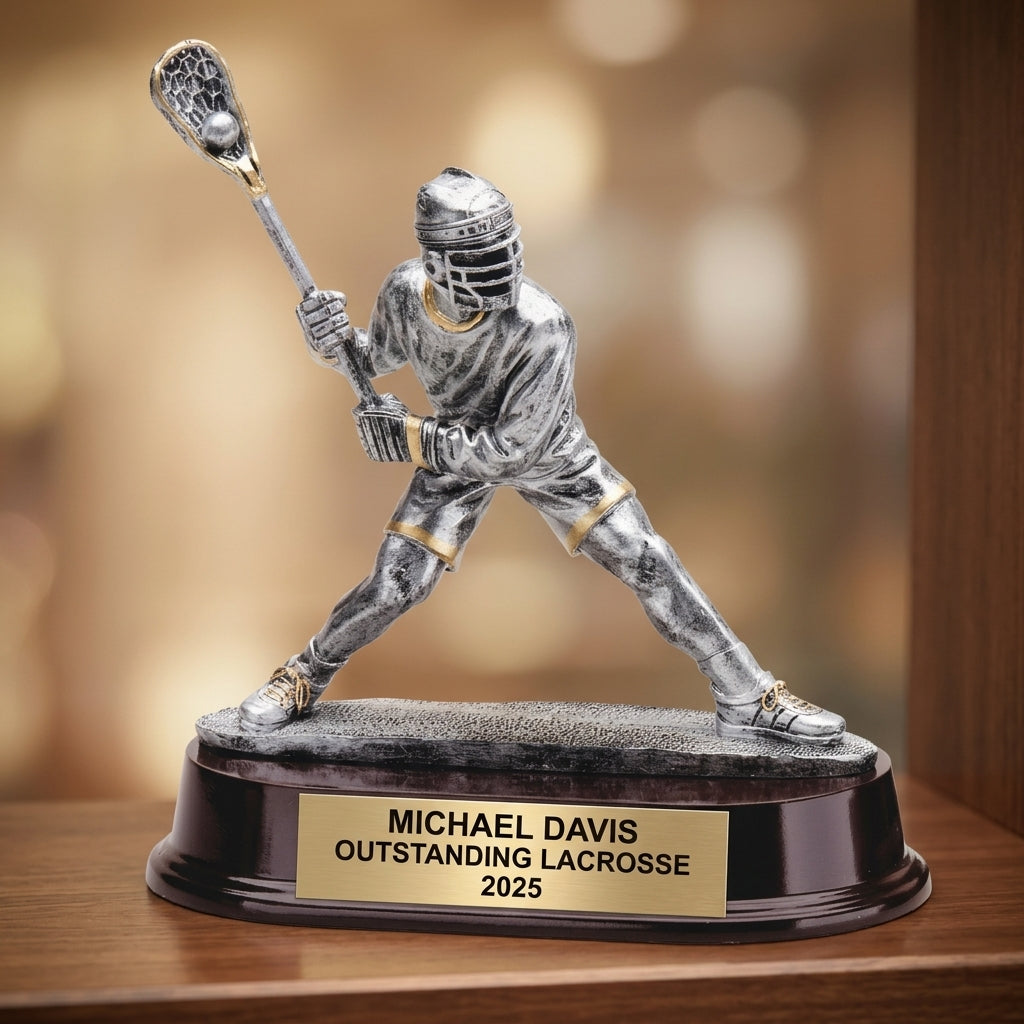 Lacrosse Trophy Award | Personalized | Custom Engraved | Lacrosse MVP | Gold Name Plate | Wood Unlimited - View 4