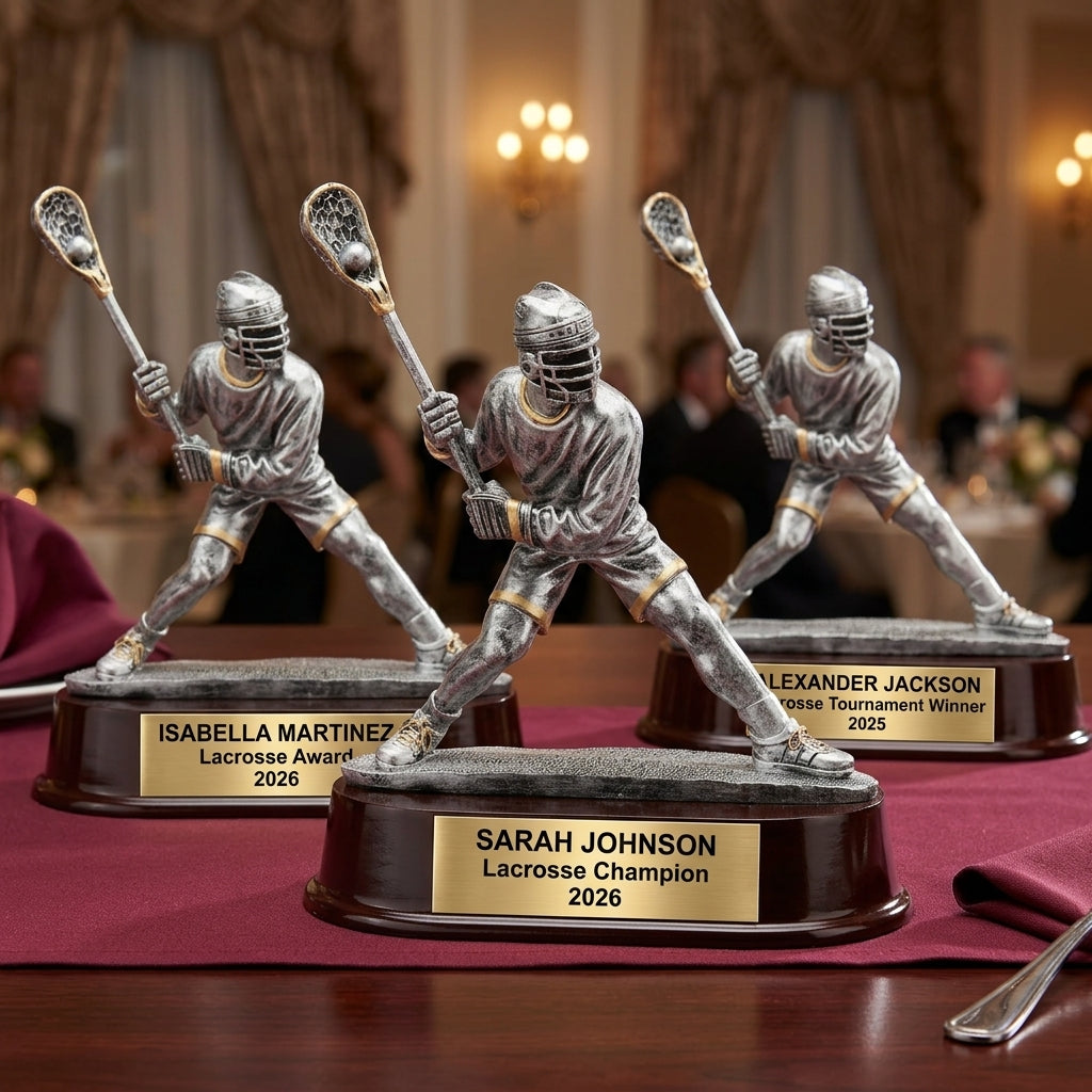 Lacrosse Trophy Award | Personalized | Custom Engraved | Lacrosse MVP | Gold Name Plate | Wood Unlimited - View 6