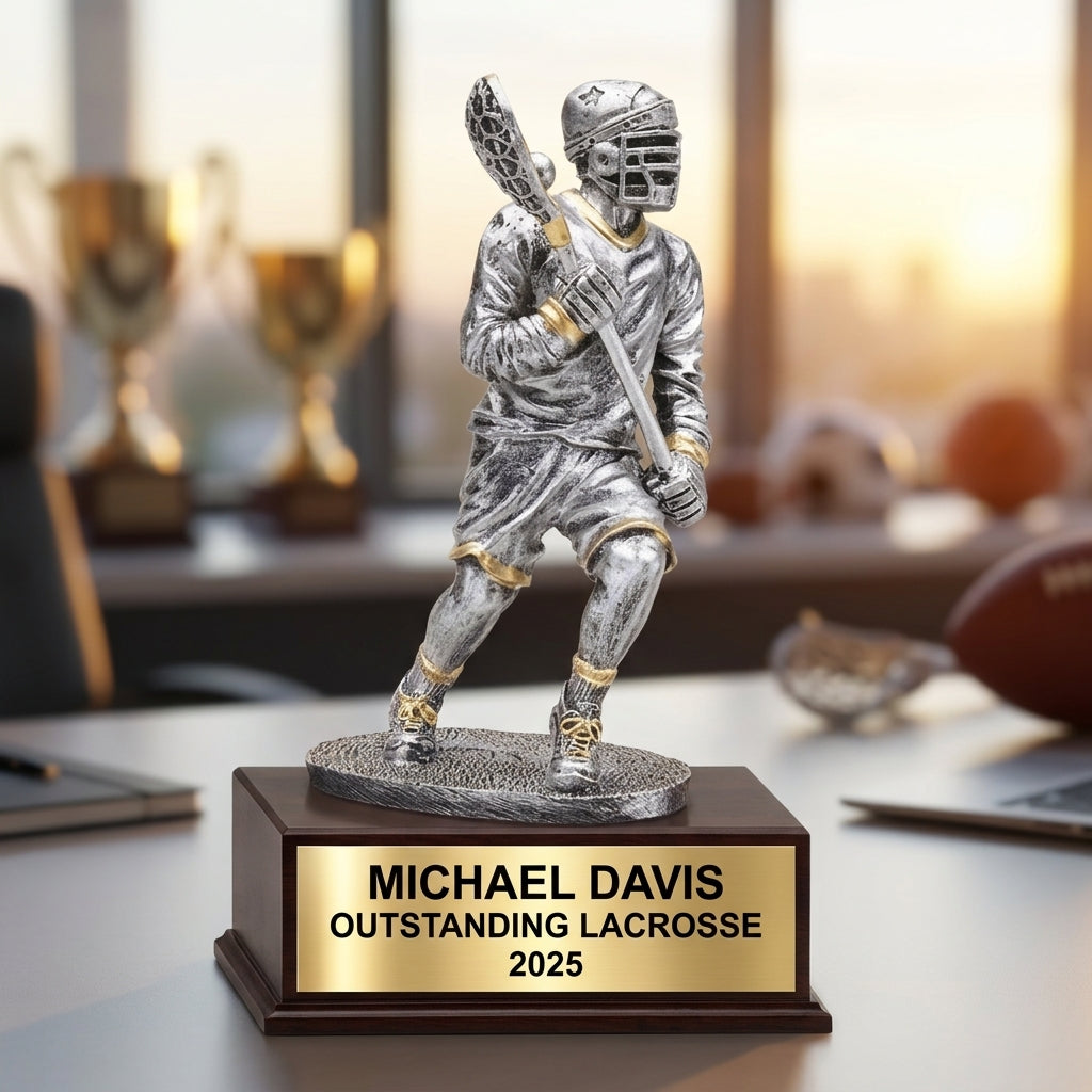 Lacrosse Trophy Award | Personalized | Custom Engraved | Lacrosse MVP | Gold Name Plate | Wood Unlimited - View 5